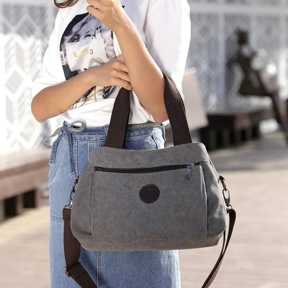 Canvas Hobo Handbag Women Multi Compartment Tote Crossbody Purse